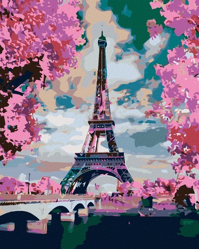 Maľovanie podľa čísel Eiffelova veža a ružové stromy 40x50cm Zuty