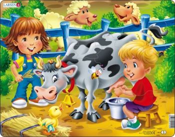 Puzzle Deti na farme s kravičkou Larsen BM5-ZZ