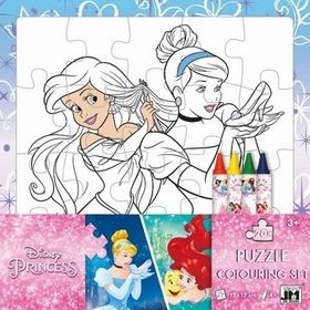 Omalovánkové puzzle s voskovkami - Disney Princezny