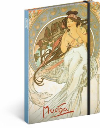 Notes Alfons Mucha – Hudba, čistý, 13 x 21 cm