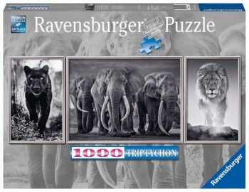 Puzzle Panter, slon a lev 1000 panorama Ravensburger