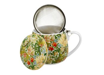 Porcelánový sudový hrnček so sitkom a krytom William Morris - Golden Lilly 430 ml