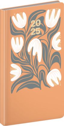 Vreckový diár Cambio 2025, oranžové kvetiny, 9 × 15,5 cm